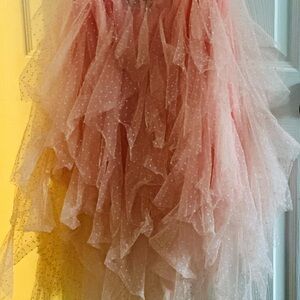 Pink Bubble Midi Skirt with Ruffled Tiers for Prom